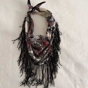 Elegant Black and Red Paisley Fringe Scarf